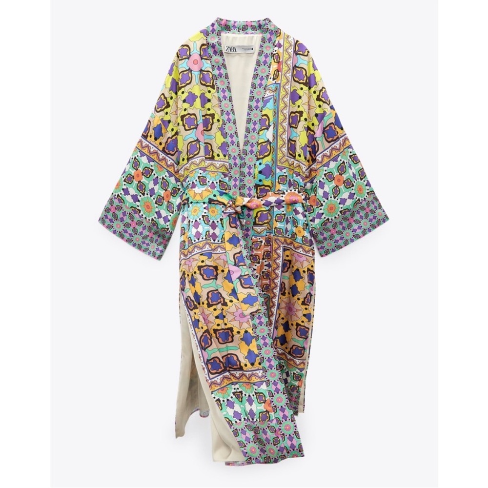 New ZARA satin kimono robe multicolor - Picture 13 of 17